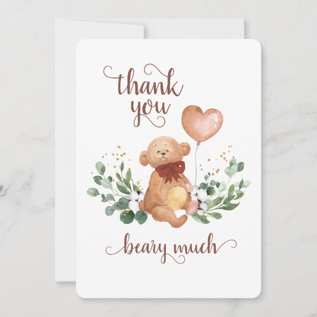Grönskande Teddybjörn Beary Mycket Baby Shower Tack Kort (Framsida)