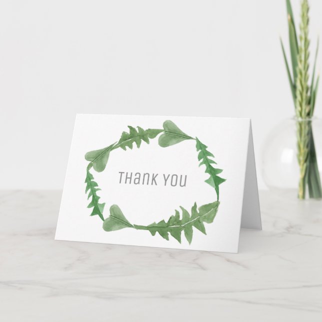 Grönskande Vattenfärg Löv Bröllop Tack Kort (Framsida)
