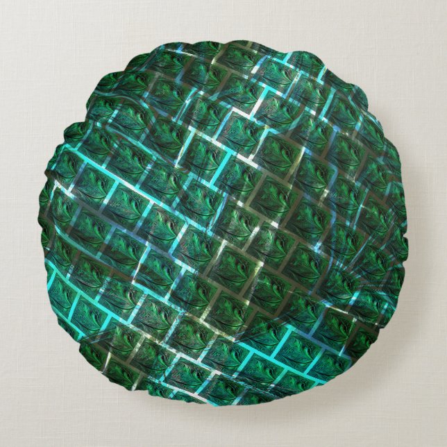 "Grönskuren öga, repor och blåskärning Rund Kudde (Framsidan)