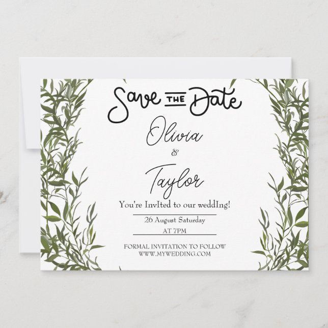 Gronskurlig Save The Date-inbjudan med fantasifull Inbjudningar (Framsida)