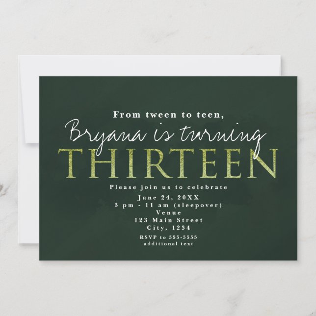 Grönt 13:E 13 Födelsedagsfest inbjudan (Framsida)