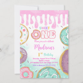 Grönt 1:a födelsedagen Donut Party Inbjudningar