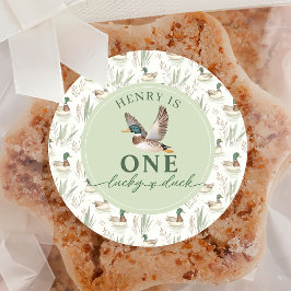 Grönt 1 Lucky Anka 1:a födelsedagsetiketten Runt Klistermärke