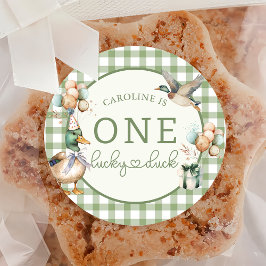 Grönt 1 Lucky Anka-bubblan 1:a födelsedagsetikette Runt Klistermärke
