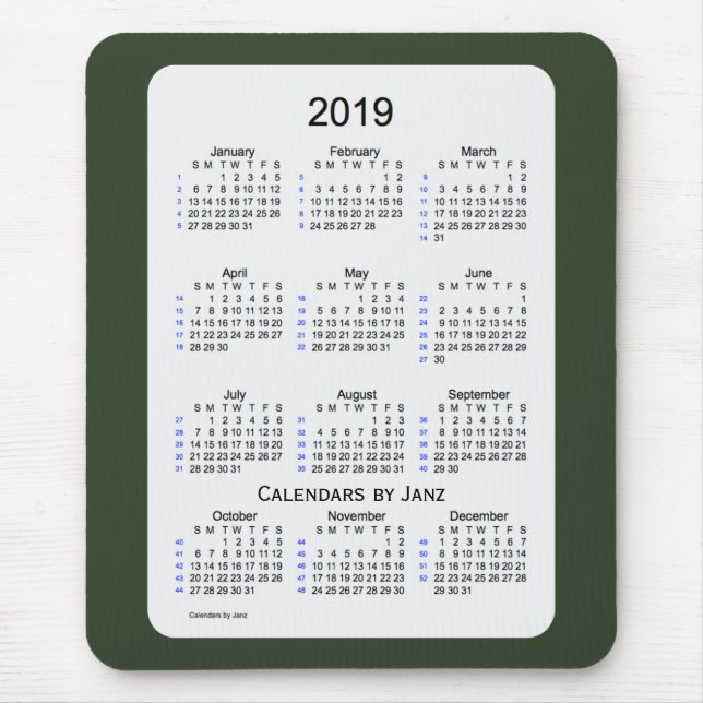 Grönt 2019 röker den 52 vecka kalendern vid Janz Musmatta (Framsidan)