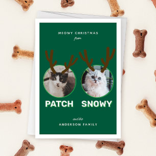 Grönt 2 Pet Photo Meowy jul-Helgdag Julkort