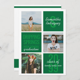 Grönt 3-Foto Roligt Boxes Studenten-inbjudan Inbjudningar