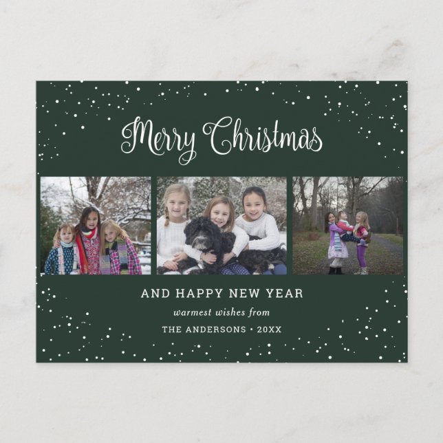 Grönt 3 Fotokollage-kalligrafi Helg Vykort (Framsida)