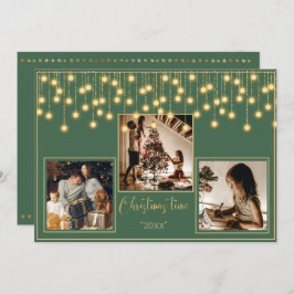 Grönt 3 Foton Jultid Guld Helgdag Julkort