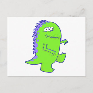 grönt 3-ögd dinomonster vykort