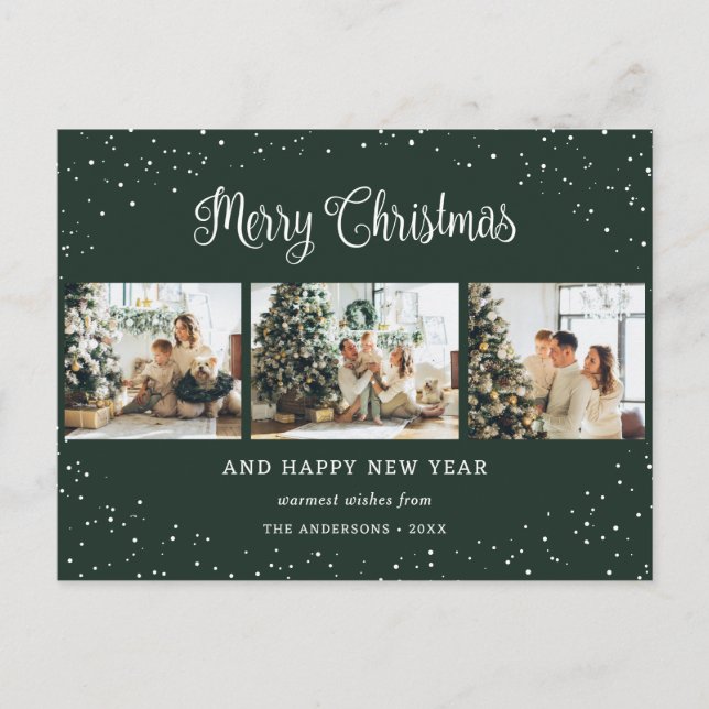 Grönt 3 Photo Collage Snö minimalist Helg Vykort (Framsida)