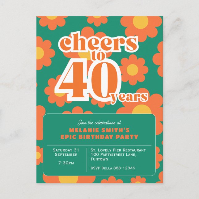Grönt 40:e inbjudan till "Cheers to 40 years" (Framsida)