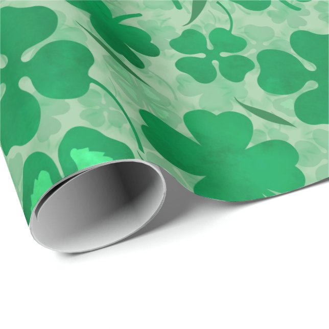 Grönt 4 Löv Klöver Saint Patricks Day Presentpapper (Rullad Hörn)