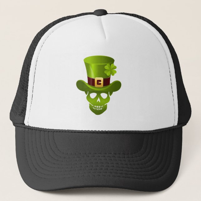 Grönt 4 Löv Shamrock Skull och Grönt Hat Truckerkeps (Framsida)
