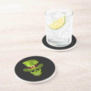 Grönt 4 Löv Shamrock Skull och Grönt Hat Underlägg