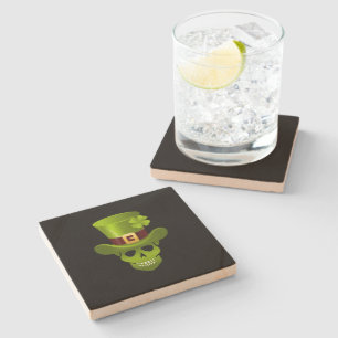 Grönt 4 Löv Shamrock Skull och Grönt Hat Underlägg Sten