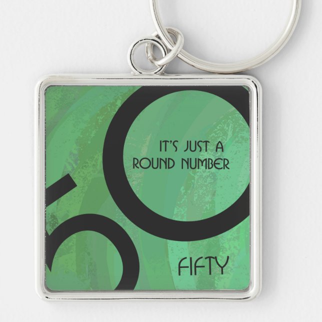 Grönt 50 Födelsedag per år Fyrkantig Silverfärgad Nyckelring (Framsidan)