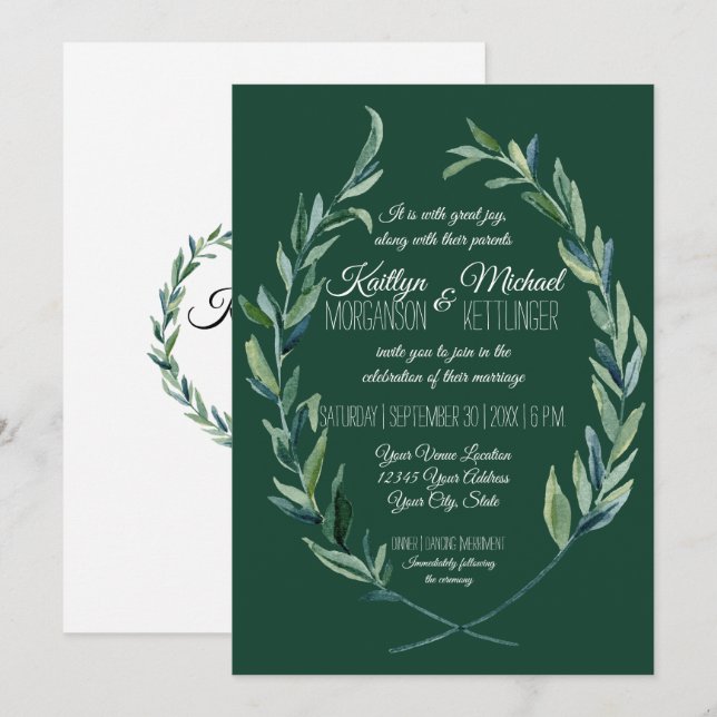 Grönt 5X7 Laurel Wandeolive Löv Foliage Inbjudningar (Fram/baksida)
