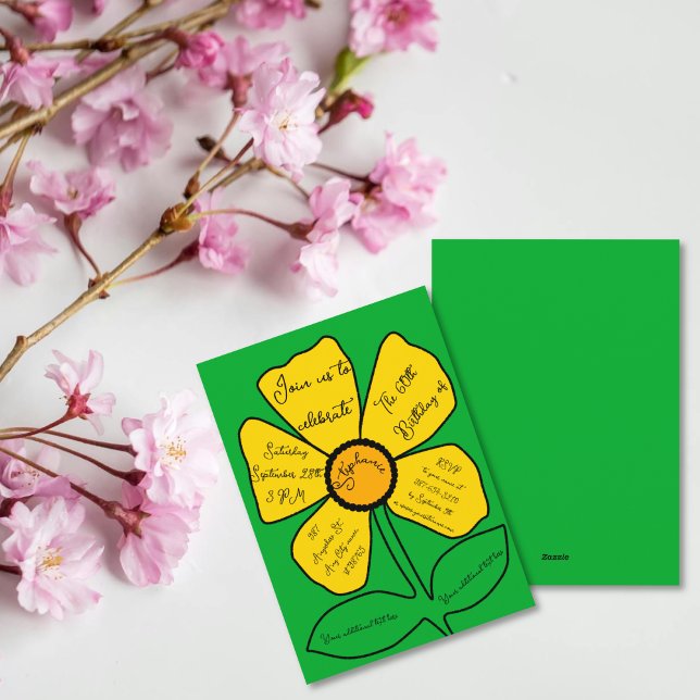 Grönt 60:e födelsedag Guld Doodle Flower Inbjudningar (Skapare uppladdad)