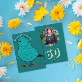 Grönt 60:e födelsedag Kute Bird Middag Party Inbjudningar