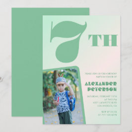 Grönt 7:e födelsedagsinbjudningar Färgfoto Inbjudningar