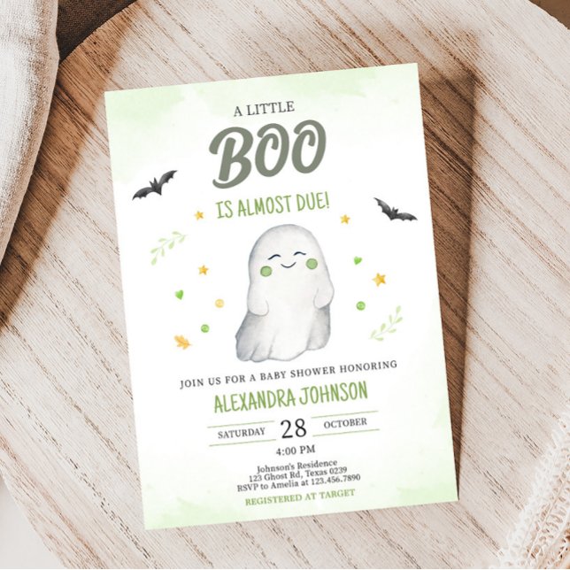 Grönt A Little Boo Baby Shower Inbjudningar (Green Ghost Halloween Baby Shower Invitation)