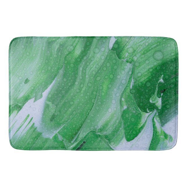 Grönt Abstrakt Akryl med Vatten droppar Bath Mat Badrumsmatta (Framsidan)