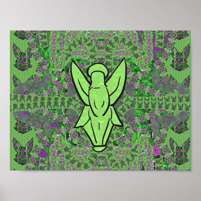 Grönt Abstrakt Angel Mönster Art Poster (Framsidan)