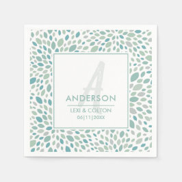 Grönt Abstrakt Blommigt Seaside Bröllop Monogram Pappersservett