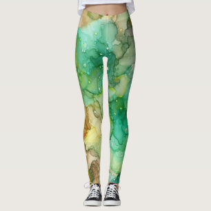 GRÖNT ABSTRAKT MARBLE LEGGINGS