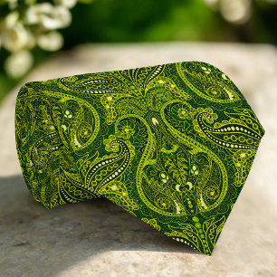 Grönt Abstrakt Mörk Paisley Damask Blommönster Slips