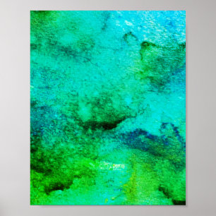 Grönt abstrakt Roligt Vattenfärg Art Blue Aqua Min Poster