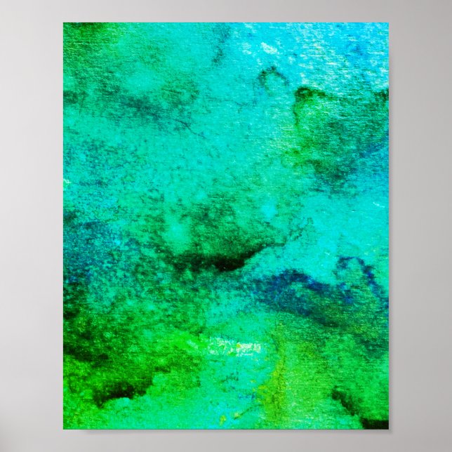 Grönt abstrakt Roligt Vattenfärg Art Blue Aqua Min Poster (Framsidan)