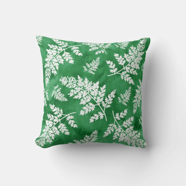 Grönt Abstrakt Vattenfärg Fern Mönster Kudde (Framsida)