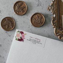 Grönt  adressetikett för Burgundy Blommigt-returad Returadress Etikett