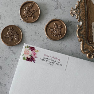 Grönt adressetikett för Burgundy Blommigt-returad Returadress Etikett