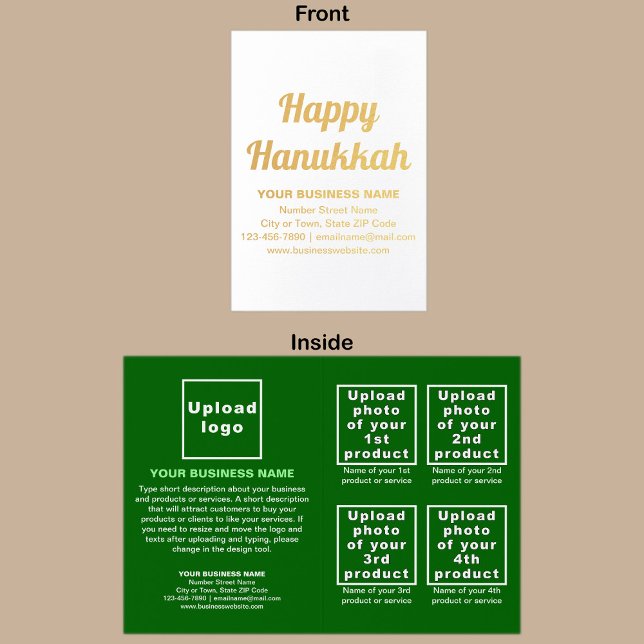 Grönt affärsmärke på Hannuka-folie kort (Green business brand with products or services on folded foil card.)