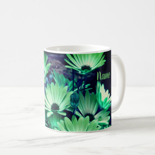 Grönt African Daisy Blommigt Art Personlig Kaffemugg (Framsida höger)