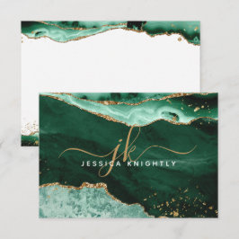 Grönt Agate Geode Guld Glitter-skript Monogram Anteckningskort