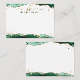 Grönt Agate Geode Script Monogram Guld Glitter Anteckningskort