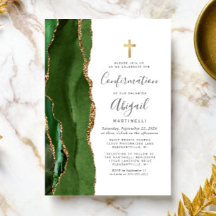 Grönt Agate Guld Glitter Bekräftelse Inbjudningar