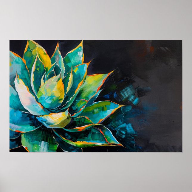 Grönt Agave Cactus Southwest Painting Black Poster (Framsidan)