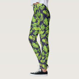 Grönt Akrylfärg Löv Leggings