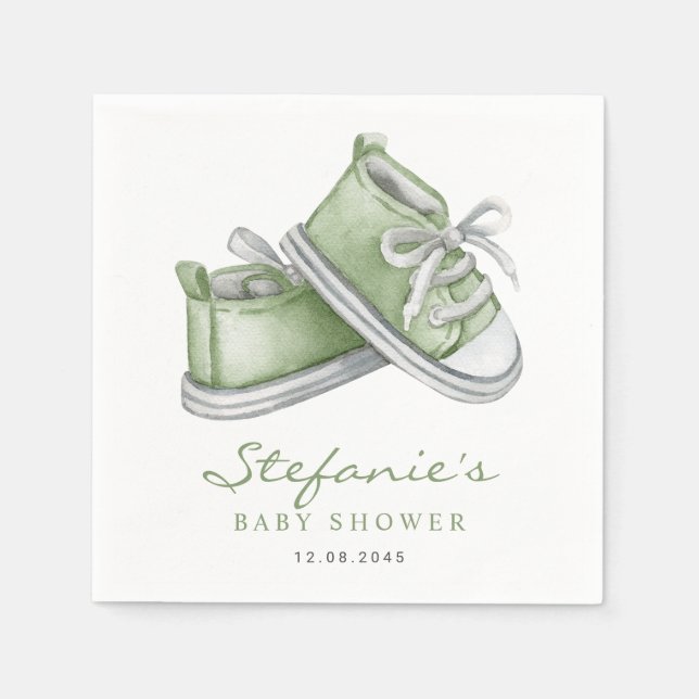Grönt akvarell-barnstövletter Baby Shower Pappersservett (Framsidan)