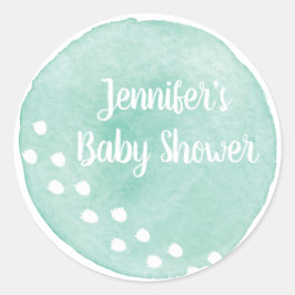 Grönt akvarell dinosaurie baby shower dekal runt klistermärke