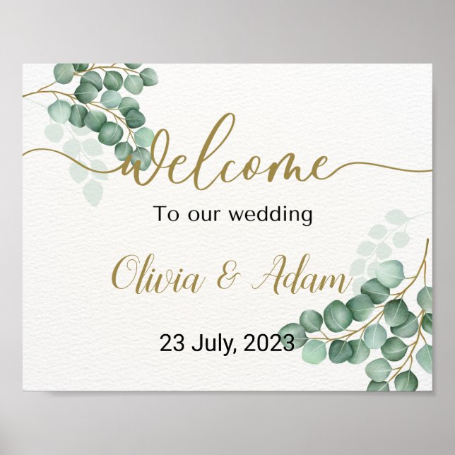 Grönt akvarell Eukalyptus Bröllop Välkomstskylt Poster (Framsidan)