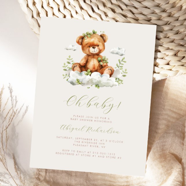 Grönt akvarell Eukalyptus Teddybjörn Bebis Shower Vykort (Skapare uppladdad)