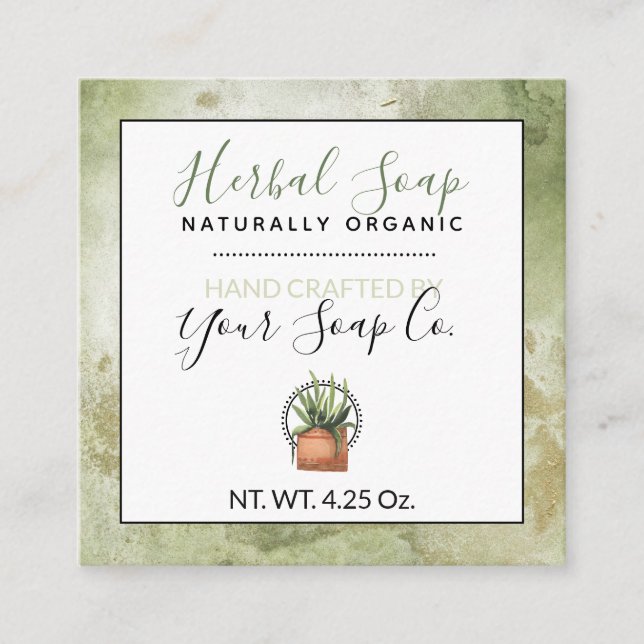 Grönt akvarell ört tvål / Bad och kroppshänge Fyrkantigt Visitkort (Framsida)