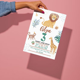 Grönt akvarellbarnsbokillustration Savanntema Inbjudningar