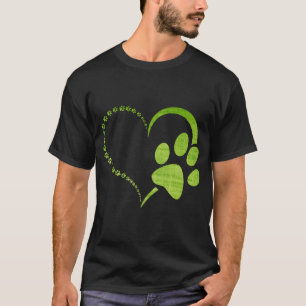 Grönt akvarellmönster Hund tass tryck tassar hjärt T Shirt